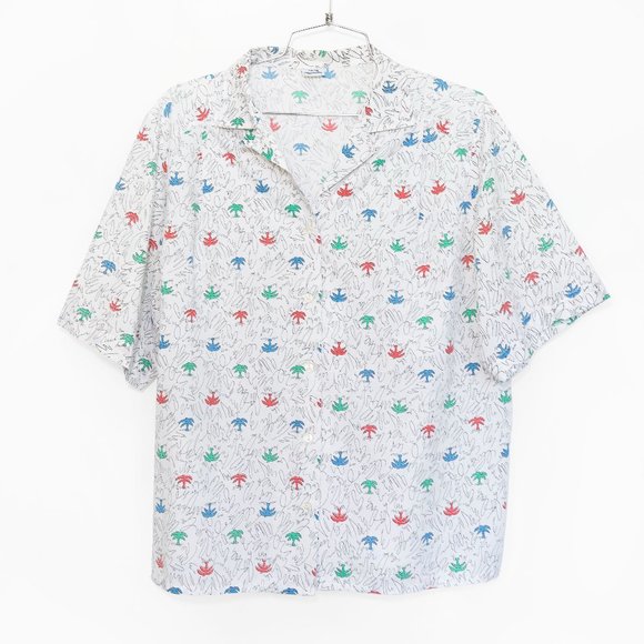 Vintage Palm Tree Print Button Down Top - Picture 1 of 4